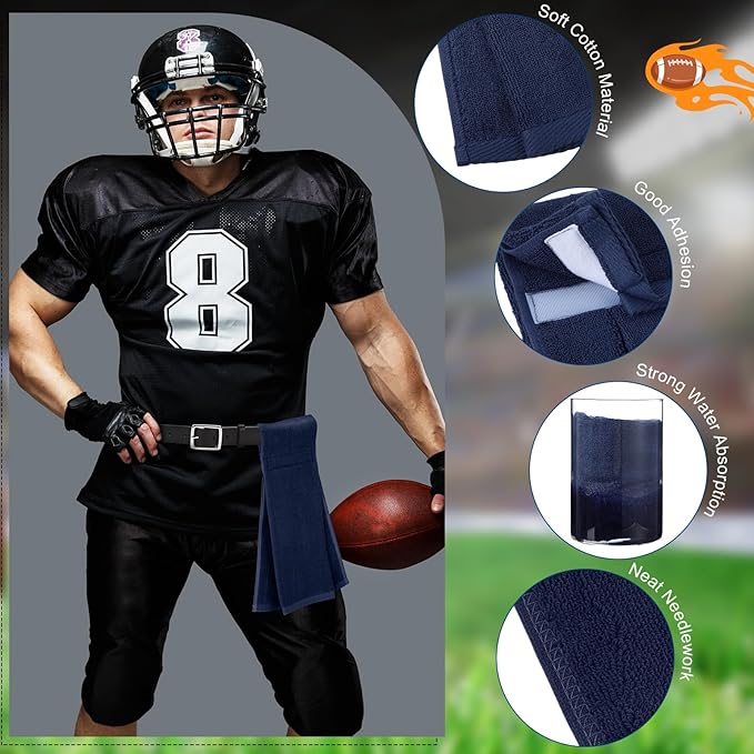 Shimeyao 2 Pcs Cotton Sports Football Towel with Closure Pitching Football Sweat Towel for Sports Gym Men Women Accessories(Dark Blue, White, Various)