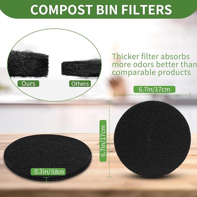 7.25 inch Compost Filters for Countertop Bin Saiqiang 12Pack Charcoal Filter - Image 3