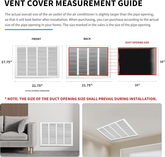 20x16 Air Return Grille, Air Return Vent Cover, Flat Vent Cover, Rejillas De - Image 4