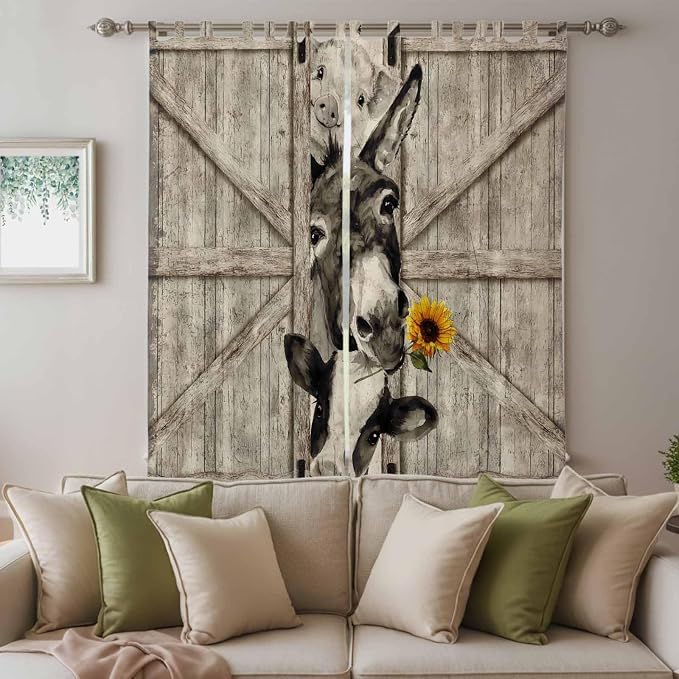 Funny Farm Animals Living Room Curtains 84 Inch Length, Window Curtains Tab Top - Image 3