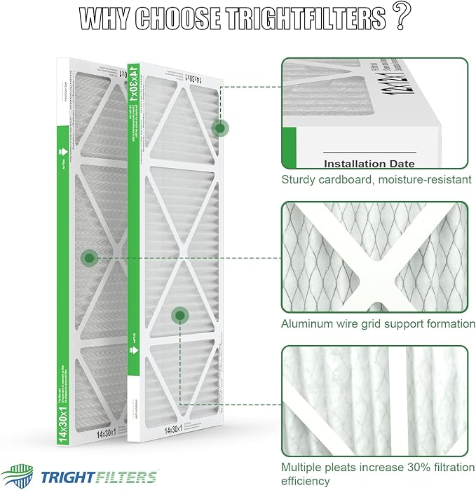 14x30x1 Air Filter 6 Pack, Durable MERV 8 Pleated Home HVAC AC Furnace Filters - Image 3