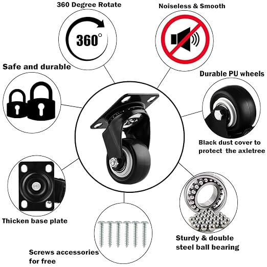 2" Casters Set of 16 Heavy-Duty Industrial Caster Wheels Double Ball Bearing - Image 2