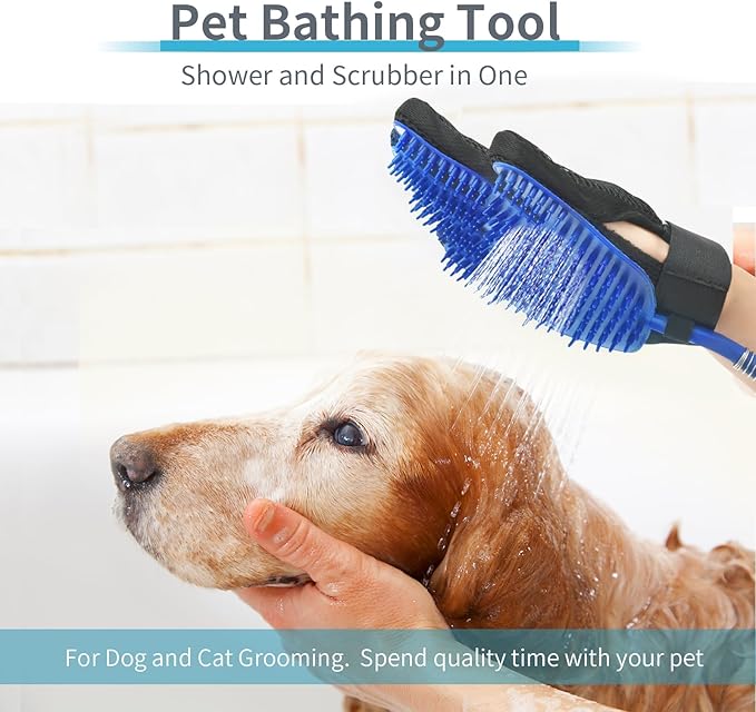 Dog Shower Attachment & Dog Washing Hose Attachment – The Ultimate Dog Wash Shower Attachment with Dog Bath Gloves & Scrubber for Grooming