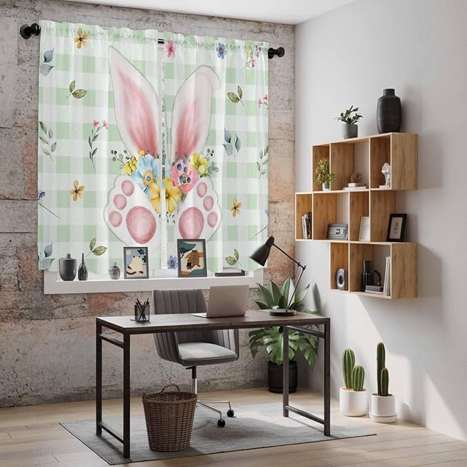 Easter Window Curtains 63 Inch Long 2 Panel Set, Rod Pocket Bedroom Curtains & - Image 6