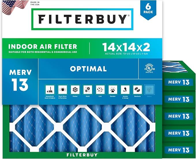 Filterbuy 14x14x2 Air Filter MERV 13 Optimal Smoke & Allergy Defense, by Filterbuy