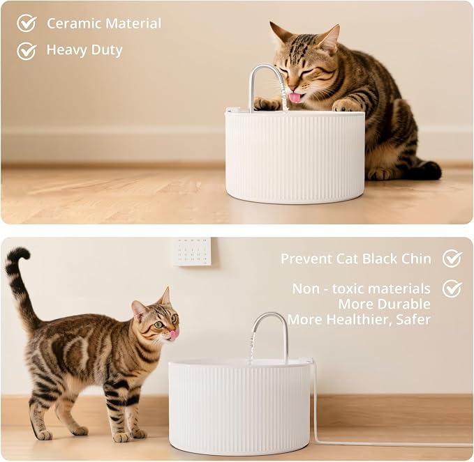 Ceramic Cat Water Fountain, 2.2L/74oz Pet Water Fountain - Image 3