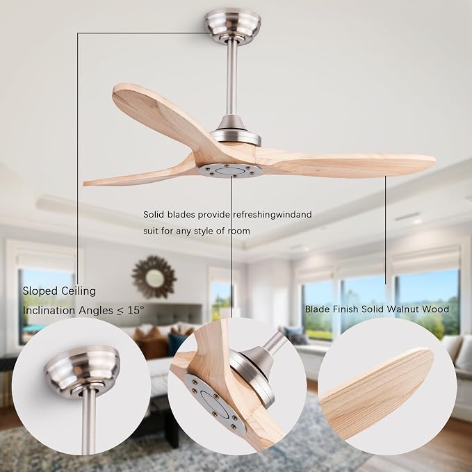 QUTWOB 42" Wood Ceiling Fan No Lights - Image 3