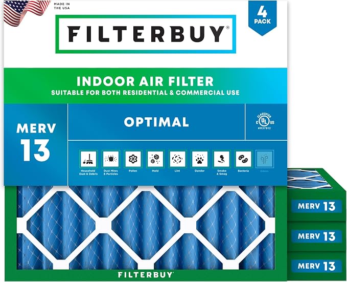 Filterbuy 12x12x2 Air Filter MERV 13 Optimal Smoke & Allergy Defense, by Filterbuy