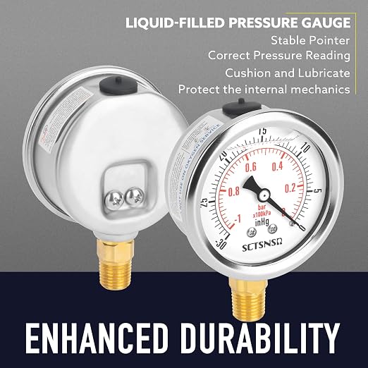 2-1/2" Dial Size, -30 inHg-0 Pressure Gauge, Glycerin Liquid Filled, 1/4" NPT - Image 3