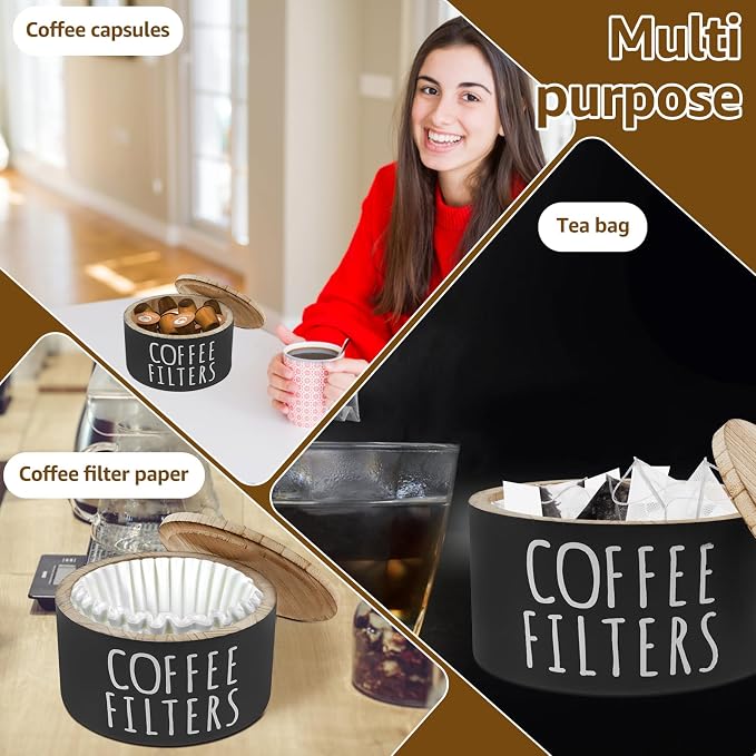 Coffee Filter Holder, Wooden Large Capacity Rustic Coffee Filter Storage Case - Image 6
