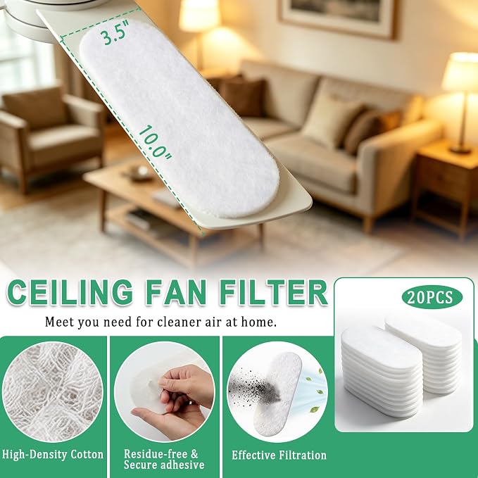 Ceiling Fan Filters for Blades, 20 Pack Ceiling Fan Filters, Fan Blade Air - Image 2