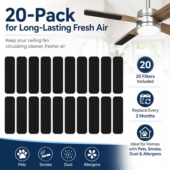 Ceiling Fan Blade Filters 20 Pack, Activated Carbon Air Purifier Pads, - Image 7