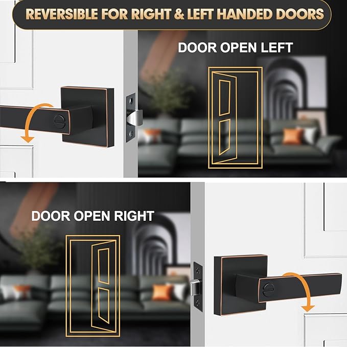Privacy Door Levers, 8 Pack Oil Rubbed Bronze Door Handles Interior Heavy Duty Bed and Bath Keyless Door Locksets, Reversible for Left Right Handed Doors