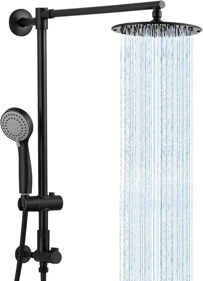 Fennocasa Polaris 1 Rain Shower System, includes 8” Rainfall Shower Head, High Pressure Handheld Combo, 3-Setting Handheld Spray, Height Adjustable Spray Holder, 60” Hose (Oil Rubbed Bronze)