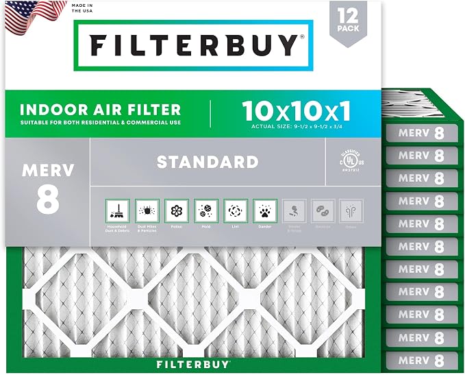 Filterbuy 10x10x1 Air Filter MERV 8 Essential Dust & Allergy Defense, by Filterbuy