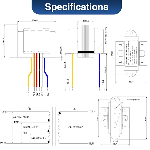 24V 40VA Control Transformer, 120V 50/60Hz HVAC Furnace Multi Tap, Foot Mount - Image 3
