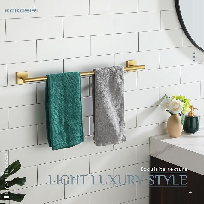 KOKOSIRI Bathroom Towel Bar Bath Towel Holders for Toilet Kitchen Cabinet Wall Mount 24 Inch Brushed Gold Stainless Steel B4005BG-L24