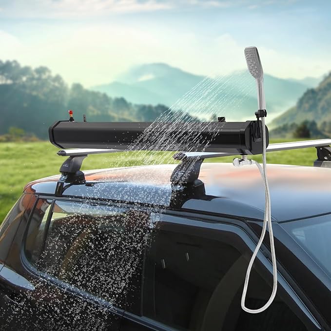 Portable Shower for Camping, 4.76-Gallon Portable Water Tank with Hose&showerhead Handheld, Roof Rack Mount Road Shower for Hiking, Car Wash, Pet Cleaning, Beach Vacations