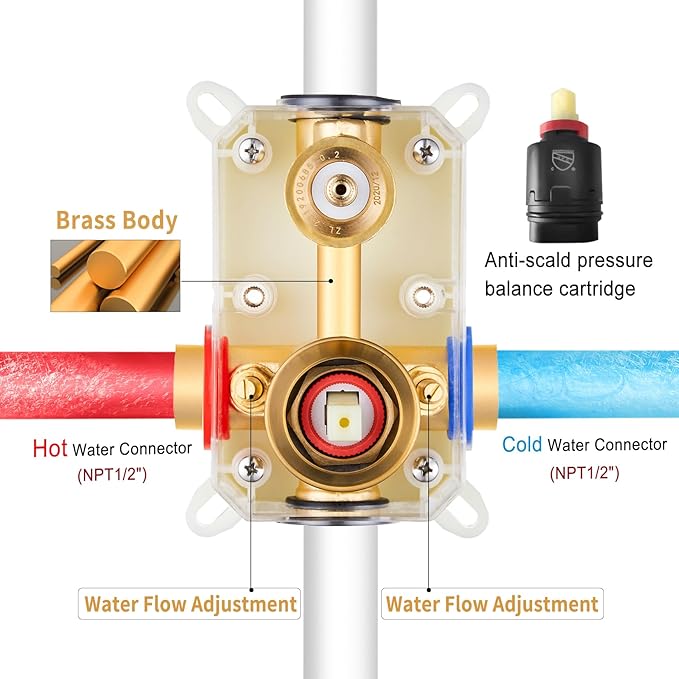 ESNBIA Gold Shower Head System, All Metal 12 Inches Ceiling Shower Faucet Set with Valve, Rain Shower Head with Handheld Spray Combo, Brushed Gold
