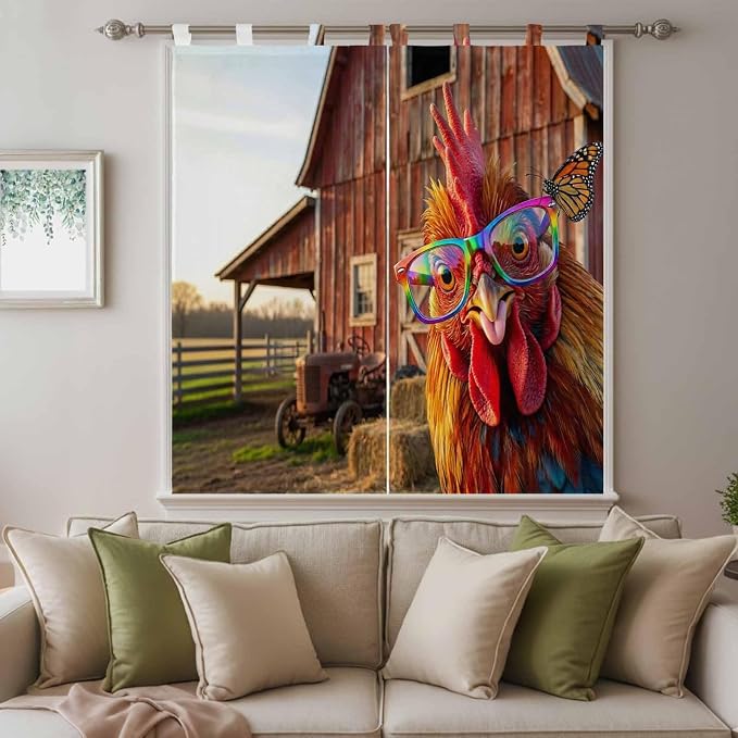 Farm Rooster Living Room Curtains 84 Inch Length, Window Curtains Tab Top - Image 9