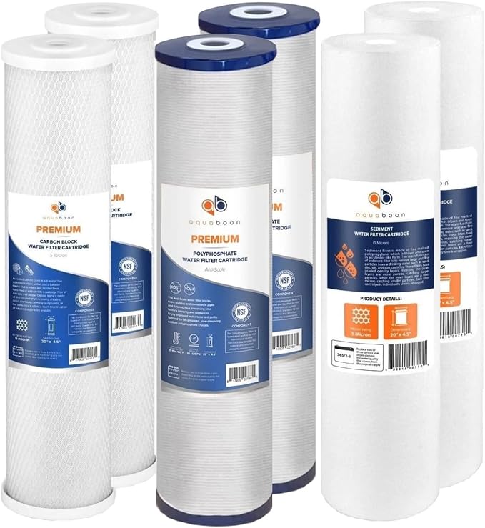 Aquaboon 5 Micron 20 x 4.5 Sediment, Anti-Scale, Carbon Water Filters Cartridges by Aquaboon