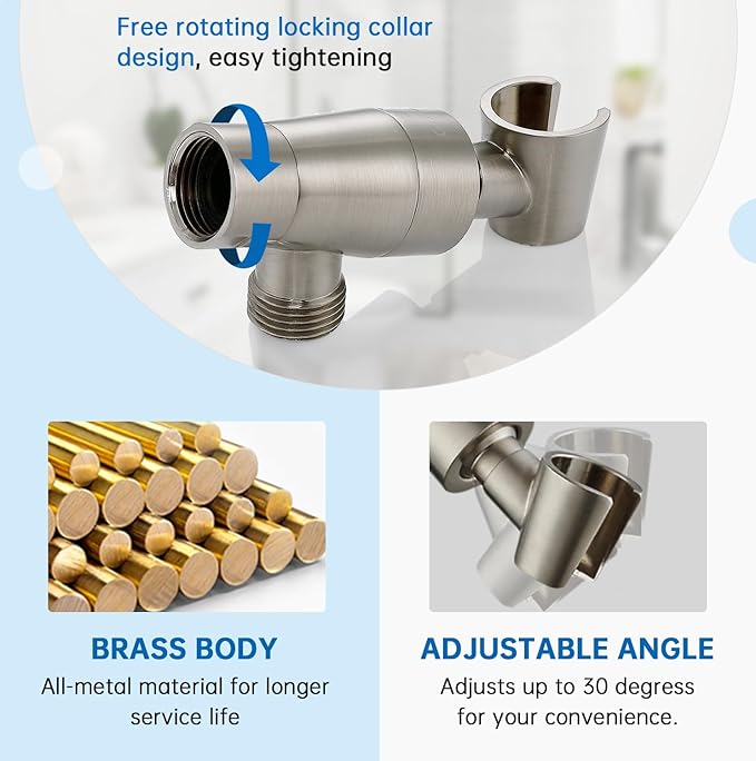 G-Promise Metal Shower Head Holder for Hand Held, Adjustable Bracket, Universal Shower Arm Mount, Brushed Nickel Finish