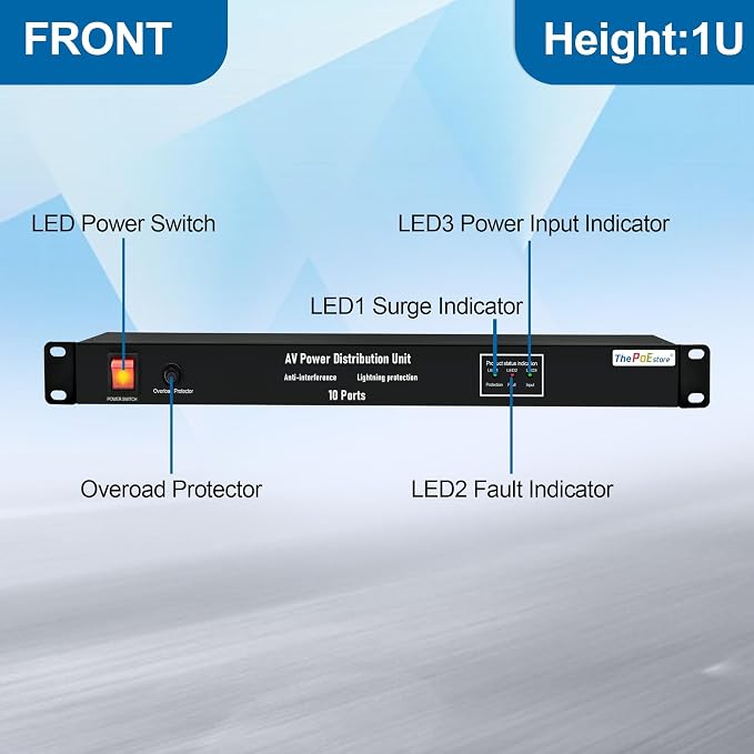 10 NEMA 5-15R Outlet Surge Protector PDU, 120V 15A 3600J 10KA, 1U Rack Mount - Image 2