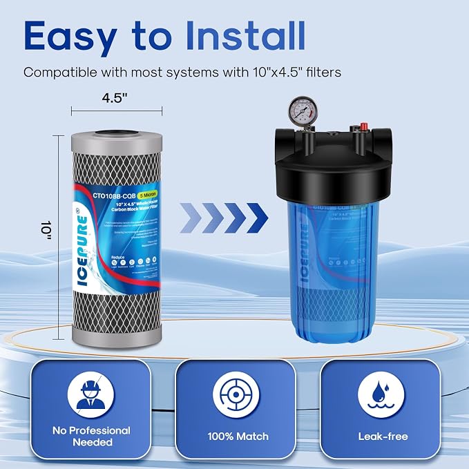 ICEPURE 5 Micron 4.5" x 10" CTO10BB-CQB Whole House Water Filter Upgraded - Image 5