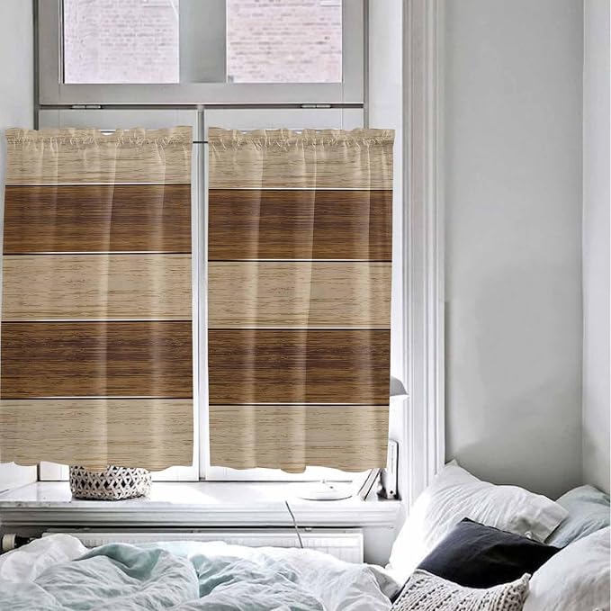 Retro Country Brown Wooden Board Window Valance Curtains, Farmhouse Gradient - Image 7