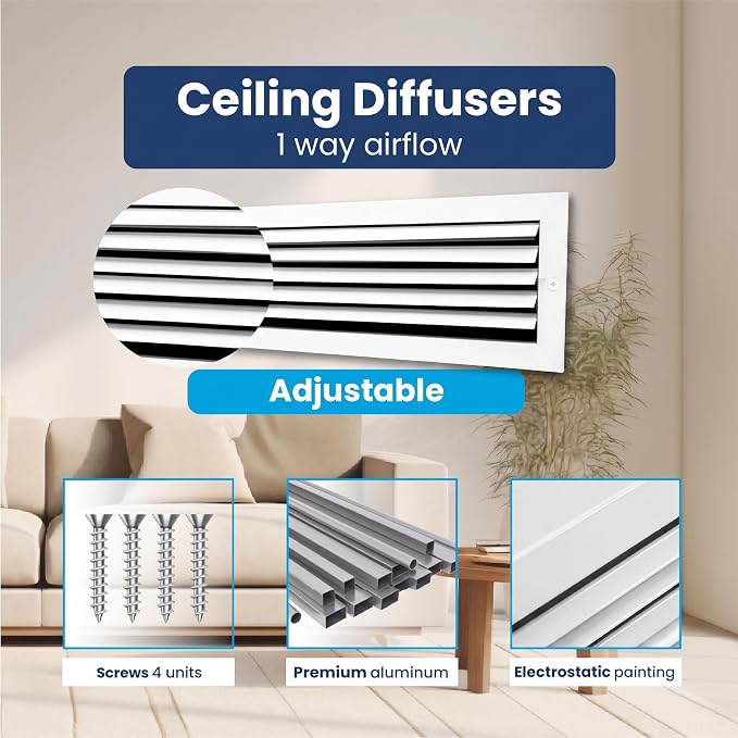 6x18 Inch Aluminum 1-Way Air Flow Vent Cover Wall or Ceiling – Quiet HVAC Wall - Image 4