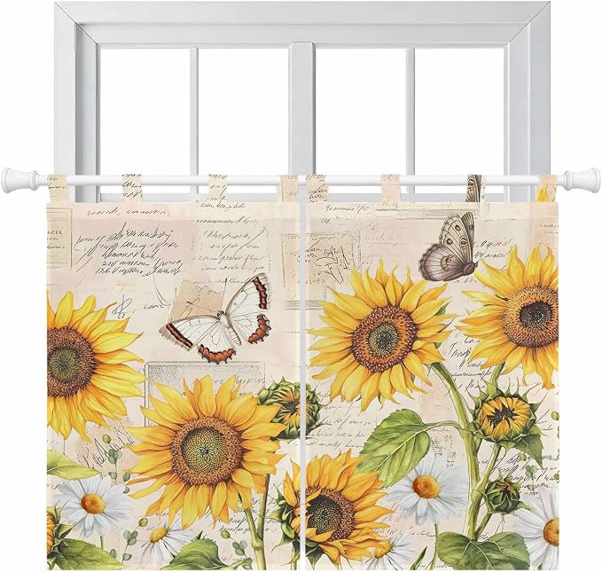 Yellow Sunflowers Bedroom Curtains 63 Inch Length, Window Curtains Tab Top by Unknown