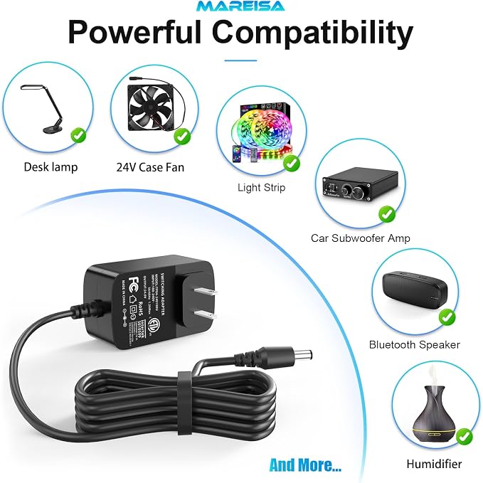 100V-240V to 24V Power Supply, 24V 1A Power Adapter 5.5x2.1mm - Image 2