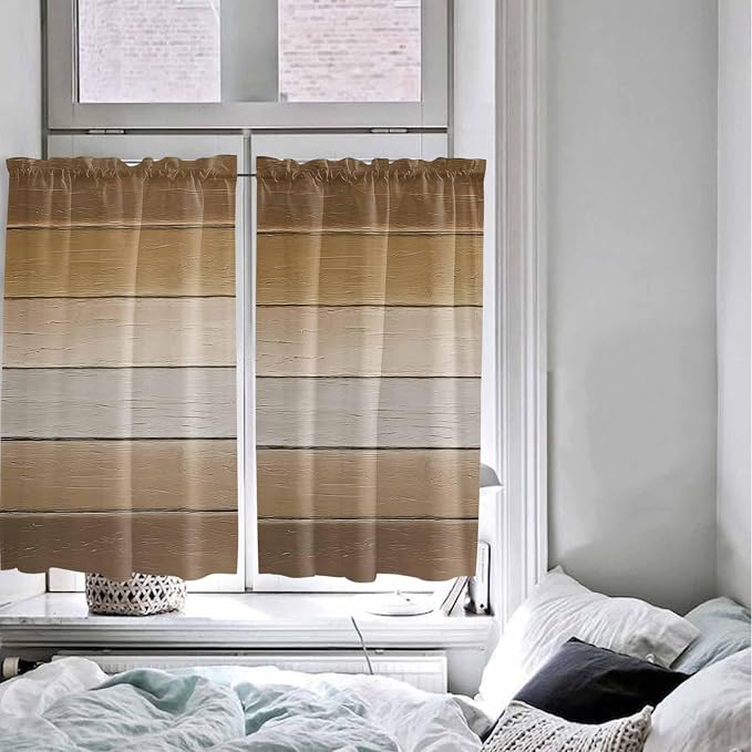 Vintage Brown Gradient Wood Grain Window Valance Curtains, Farmhouse Wood Barn - Image 8