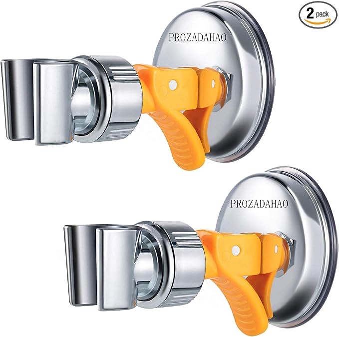 Adjustable Shower Head Holder, Bathroom Suction Cup Handheld Shower Head Bracket, Removable Handheld Showerhead & Wall Mounted Suction Bracket (Yellow, 2)