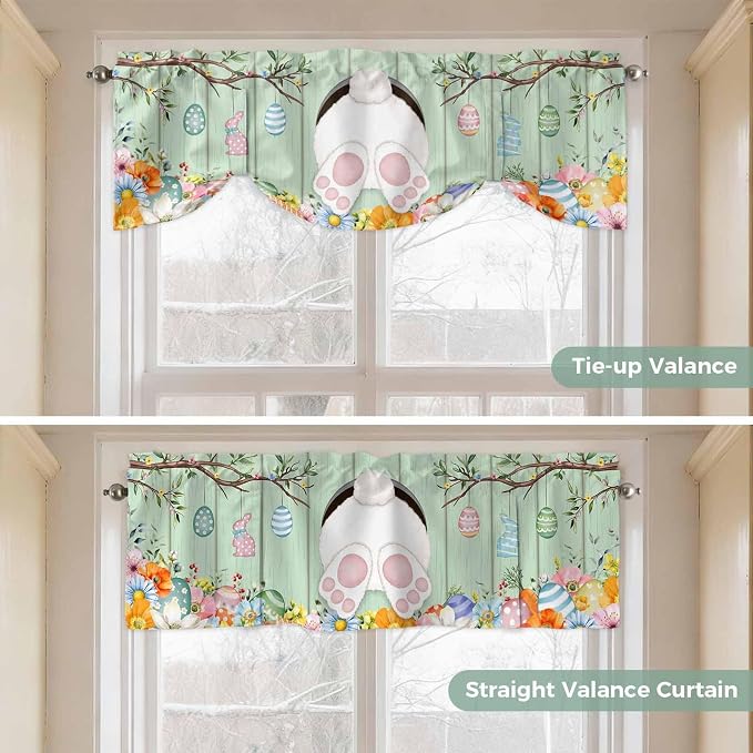 Easter Tie Up Valance Curtains for Windows, Kitchen Curtains Window Shades - Image 5