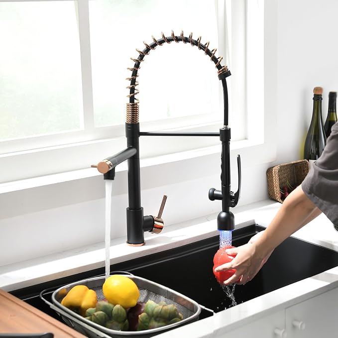 Fapully Commercial Single Handle Pull Down Sprayer Black&Rose Gold Kitchen - Image 9