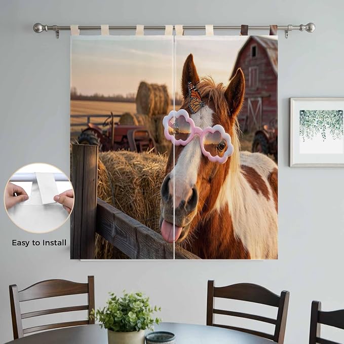 Farm Horses Living Room Curtains 84 Inch Length, Window Curtains Tab Top - Image 4