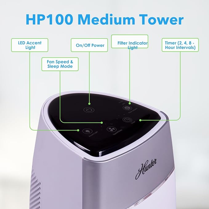 Hunter Fan Company HP100GRS Air Purifier, Small Tower - Image 3