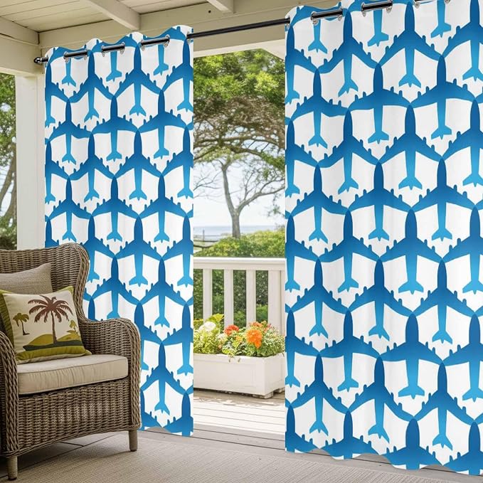 Blue Aircraft Waterproof Outdoor Curtains - Image 4