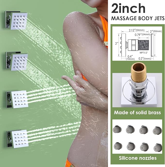 Enga Dual Shower Head System with Body Jets, 12"+ 6" Wall Mounted Dual Rain Shower Faucet with Valve Kit, Chrome