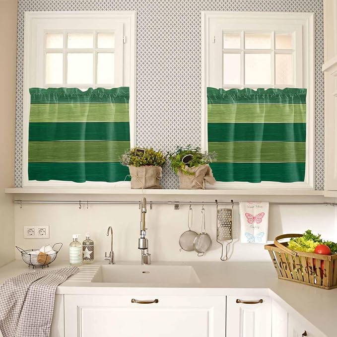 Farm Retro Green Wood Grain Window Valance Curtains, Rustic Wooden Plank - Image 3