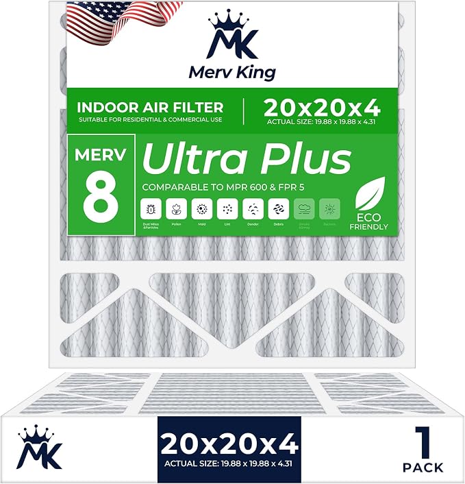 MervKing 20x20x4 Air Filter Actual Size: 19.88" x 19.88" x 4.31" MERV 8 MPR by MervKing