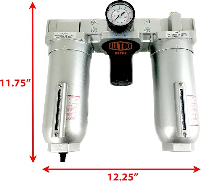 1" NPT SUPER DUTY Compressed Air In Line Filter Regulator Lubricator Oiler Combo - Image 2