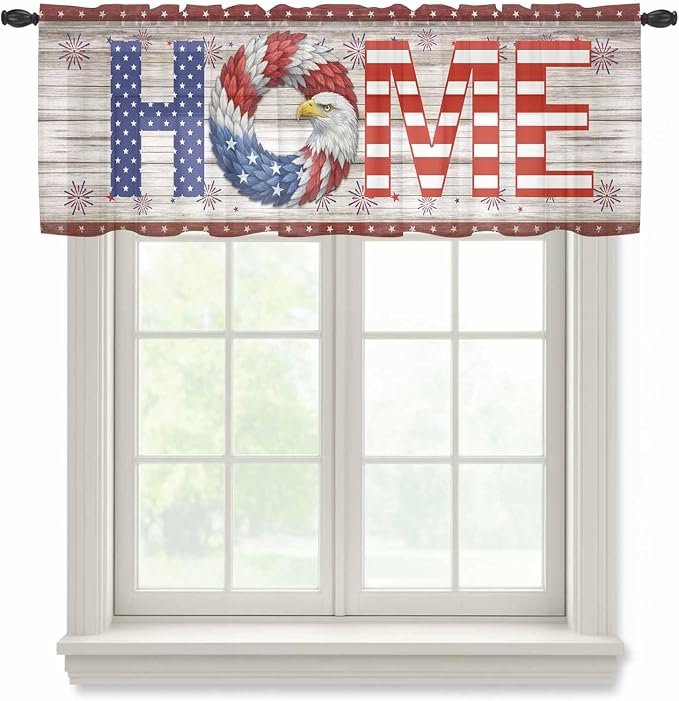 4th of July Sheer Valances for Windows 60"x18", Light Filtering Kitchen by Unknown