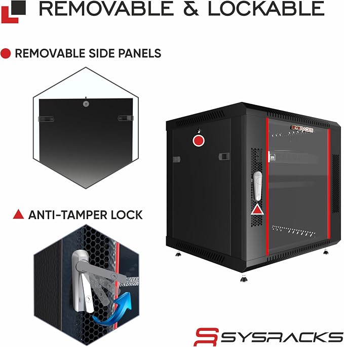 Sysracks 9U Wall Mount Server Rack Cabinet, 19” Locking Network Rack, 24” Deep - Image 5