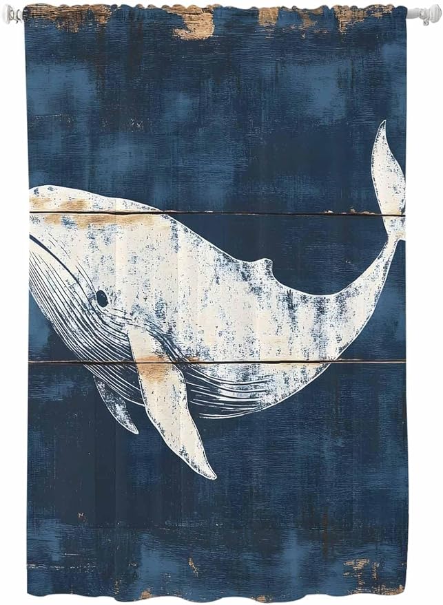 Sheer Curtains 72 Inches Long, Ocean Whale Blue Semi Sheer Curtains Light by Unknown