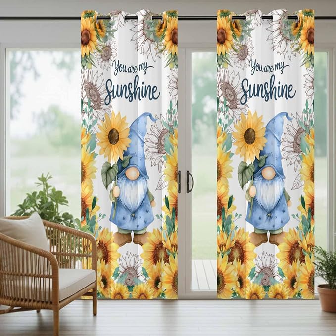 Summer Outdoor Curtains for Patio Sunflowers Gnome Eucalyptus Leaves Waterproof - Image 6