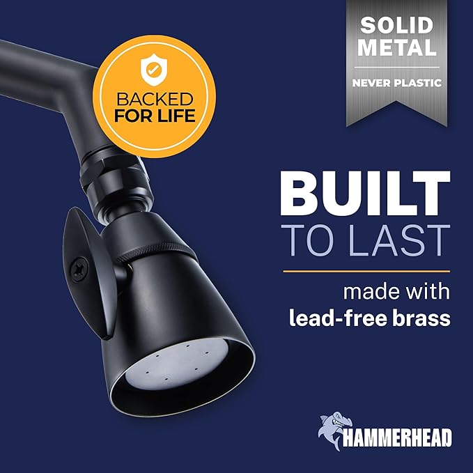 HammerHead Showers® Solid Metal 2 Inch High Pressure Shower Heads - MATTE BLACK – 2.5 GPM Shower Heads High Pressure - High Flow Shower Head with ADJUSTABLE SPRAY PATTERN - Fixed Shower Head