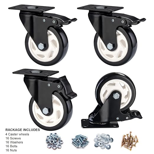 Caster Wheels - 4 Inch Casters Set of 4 Heavy Duty, BOSGEOT Locking Industrial - Image 2