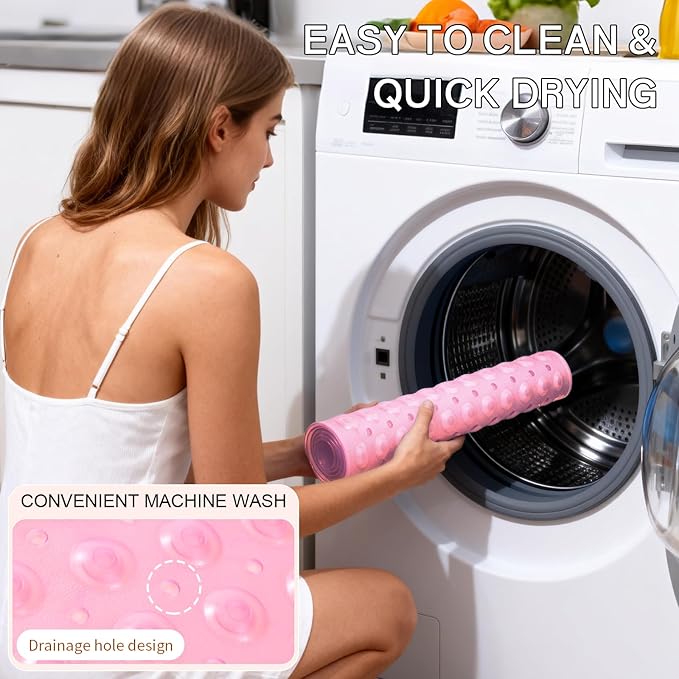 Anti-Slip Bathtub Shower mat, 39.3×15.7 inch（Approximately 100 × 40cm） Soft Oversized Machine Washable Non-Slip Bathtub mat with Drainage Holes, Bathroom Floor Suction Cup.（1-Clear Pink）